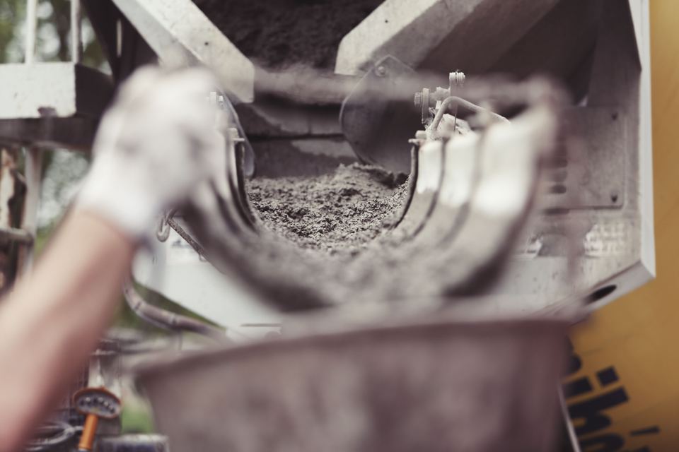 Ready-mix concrete delivered through a chute